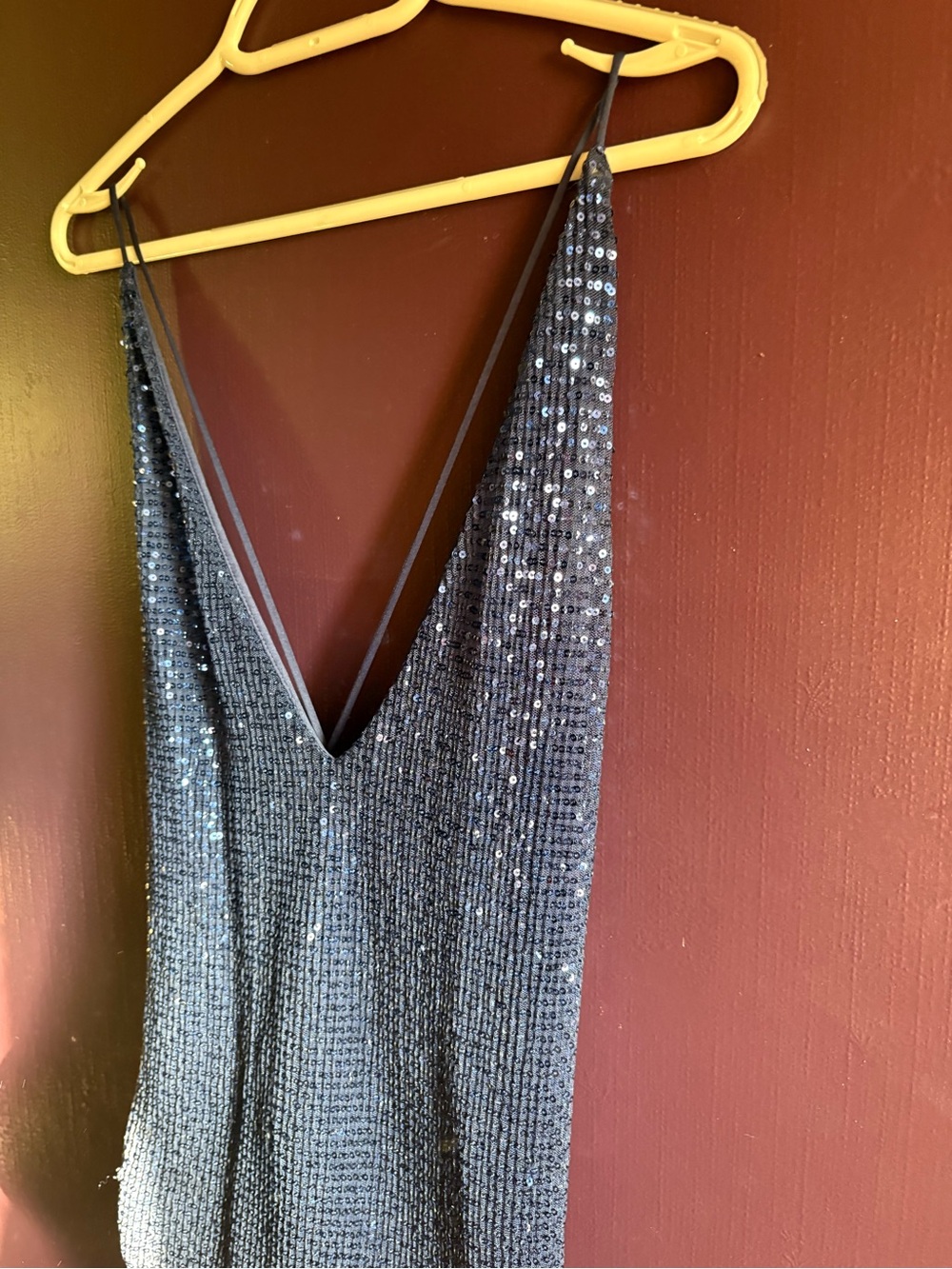 Blue Sequin V-Neck Strappy top